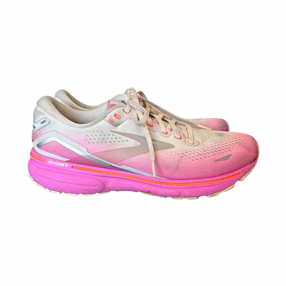 Brooks Ghost 15 Pink White Ombré Mesh Lace Up Running Sneakers Shoes Size 9.5